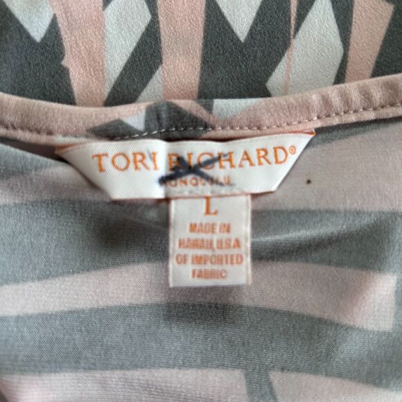 Tori Richard Pink Gray Tropical Leaf Print Top Size L Made in Hawaii USA - Picture 5 of 6